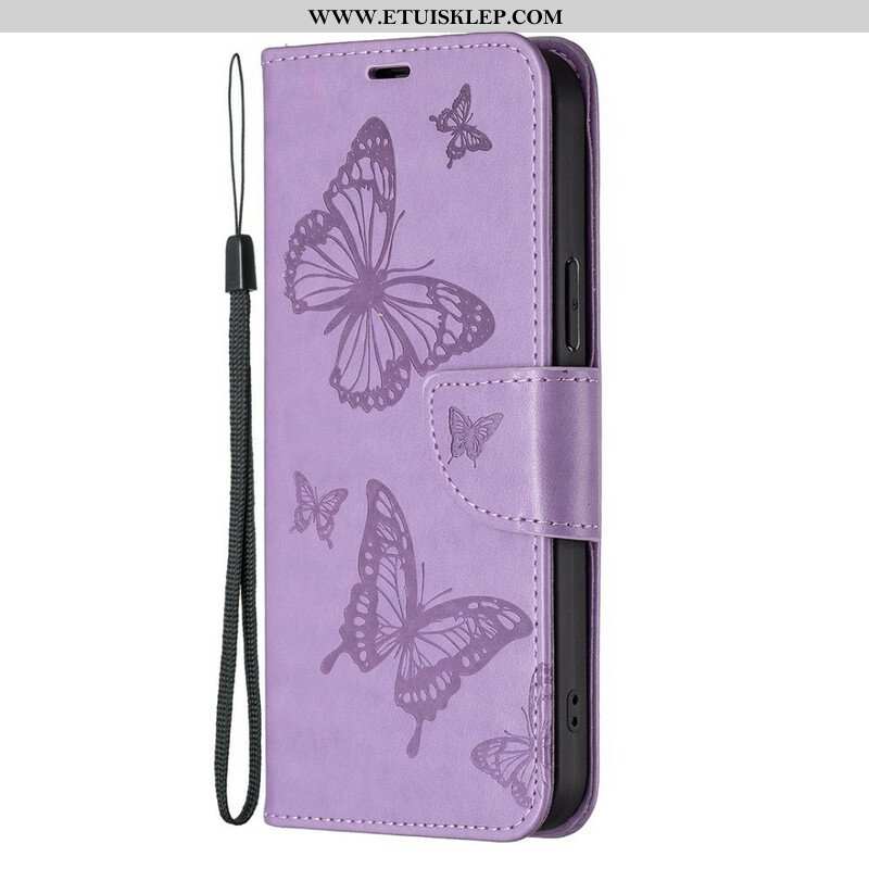 Etui Folio do iPhone 13 Pro z Łańcuch Paski Z Nadrukiem Motyli